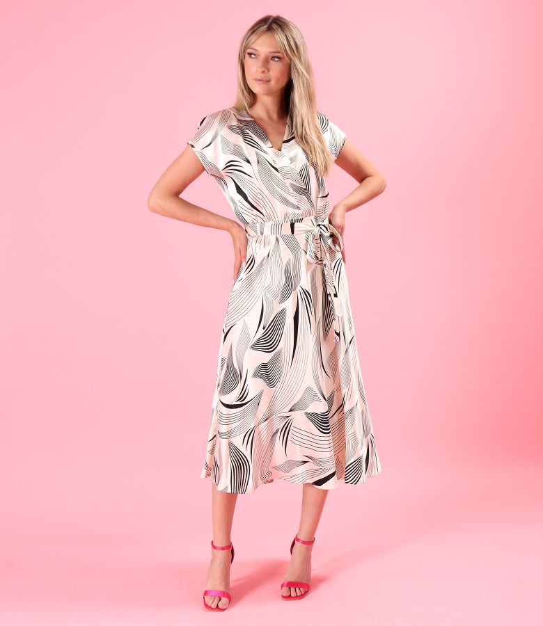 Rochie midi din satin de viscoza cu cordon in talie
