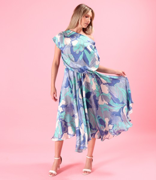 Rochie midi din viscoza cu matase naturala imprimata digital
