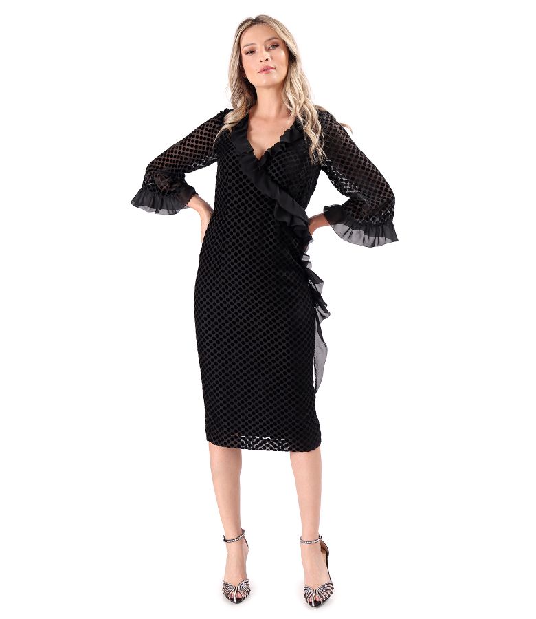 Rochie de cocktail din voal cu buline din catifea