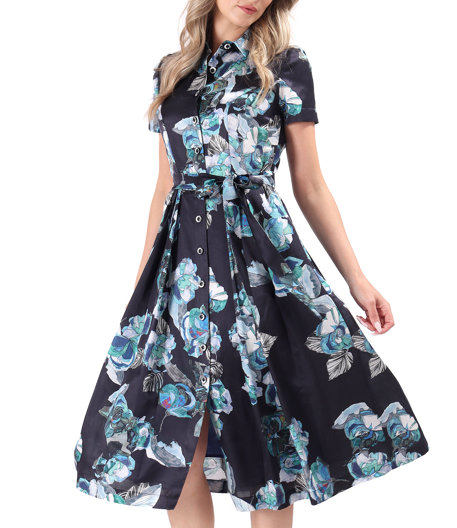 Rochie eleganta tip camasa din bumbac cu matase naturala