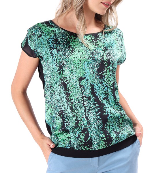 Bluza lejera cu fata din matase naturala imprimata cu motive geometrice
