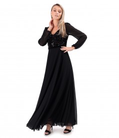 Rochie lunga din voal cu corsaj din paiete