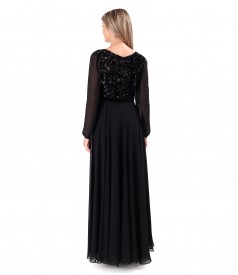 Rochie lunga din voal cu corsaj din paiete