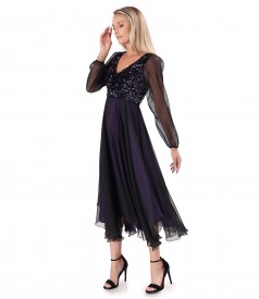 Rochie din voal cu corsaj din paiete multicolore