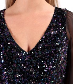 Rochie din voal cu corsaj din paiete multicolore