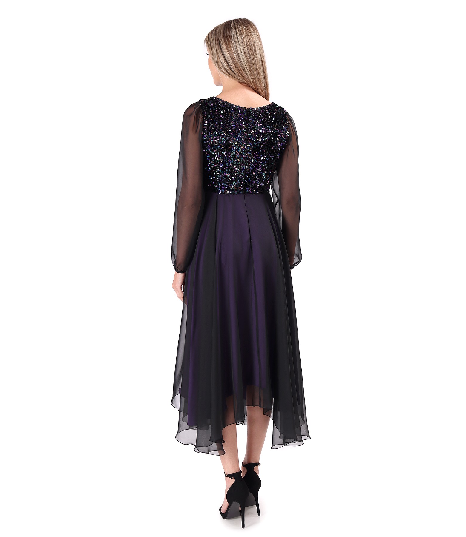 Rochie din voal cu corsaj din paiete multicolore