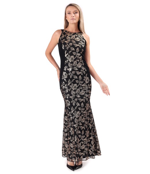 Rochie de seara lunga din paiete aurii cu motive florale