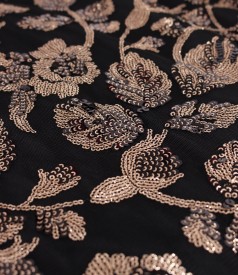 Rochie de seara lunga din paiete aurii cu motive florale