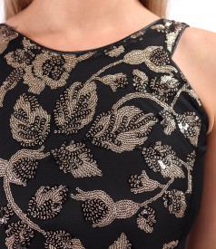 Rochie de seara lunga din paiete aurii cu motive florale