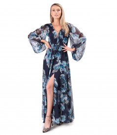 Rochie lunga de seara din voal fin imprimat cu motive florale