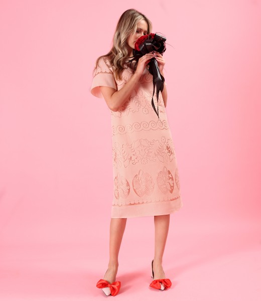 Rochie lejera din organza brocata cu motive de in si viscoza
