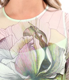 Rochie lunga din voal fin imprimat digital cu motive florale supradimensionate