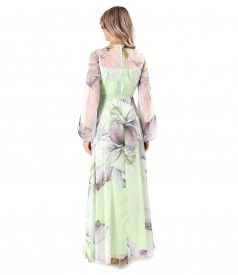 Rochie lunga din voal fin imprimat digital cu motive florale supradimensionate