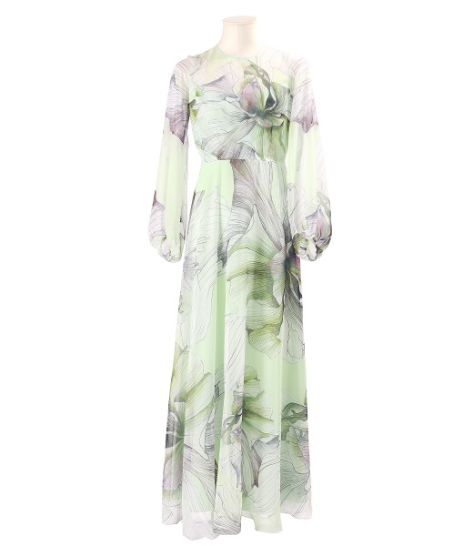 Rochie lunga din voal fin imprimat digital cu motive florale supradimensionate