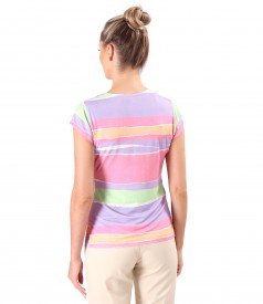 Bluza din jerse elastic imprimat digital cu dungi