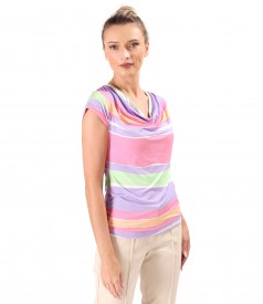 Bluza din jerse elastic imprimat digital cu dungi