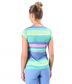 Bluza din jerse elastic imprimat digital cu dungi