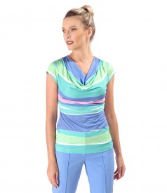 Bluza din jerse elastic imprimat digital cu dungi