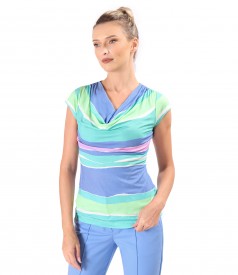 Bluza din jerse elastic imprimat digital cu dungi