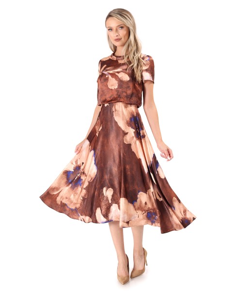 Rochie midi din satin de viscoza imprimat cu flori supradimensionate