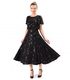 Rochie de seara midi din viscoza cu fir metalic