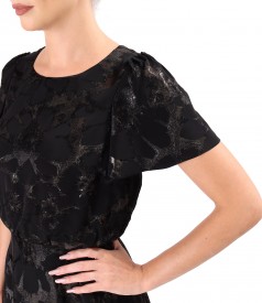 Rochie de seara midi din viscoza cu fir metalic