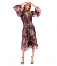 Rochie de seara din voal imprimat si cu motive aurii