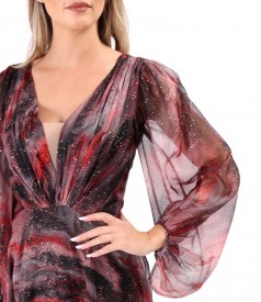 Rochie de seara din voal imprimat si cu motive aurii