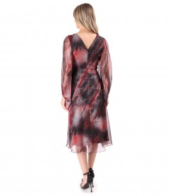 Rochie de seara din voal imprimat si cu motive aurii