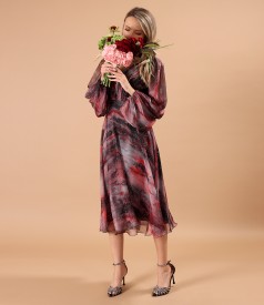 Rochie de seara din voal imprimat si cu motive aurii