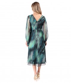 Rochie de seara din voal imprimat si cu motive aurii