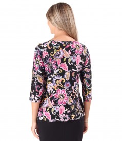 Bluza din jerse elastic imprimat cu motive florale