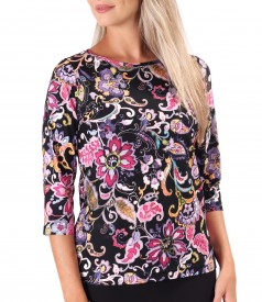 Bluza din jerse elastic imprimat cu motive florale