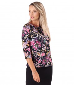 Bluza din jerse elastic imprimat cu motive florale