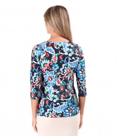 Bluza din jerse elastic imprimat cu motive florale