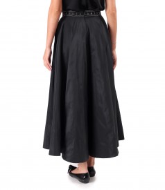 Fusta lunga clos din tafta cu elastic decorativ pe spate