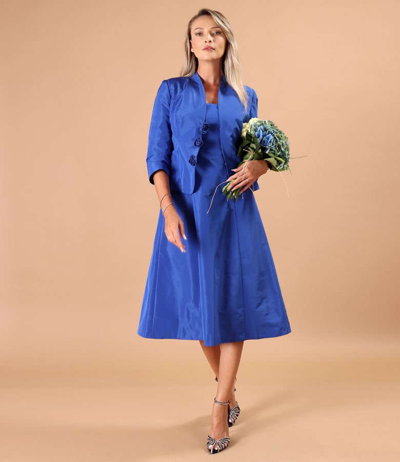 Rochie evazata din tafta cu floare in talie