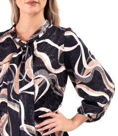 Rochie midi din satin de viscoza imprimata cu motive aurii