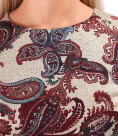 Rochie din jerse elastic gros imprimat cu motive paisley