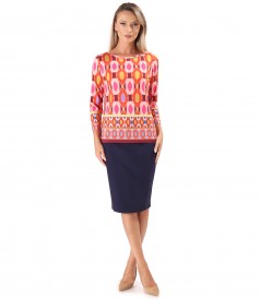 Bluza din jerse elastic imprimat cu motive geometrice