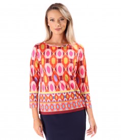 Bluza din jerse elastic imprimat cu motive geometrice