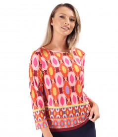 Bluza din jerse elastic imprimat cu motive geometrice