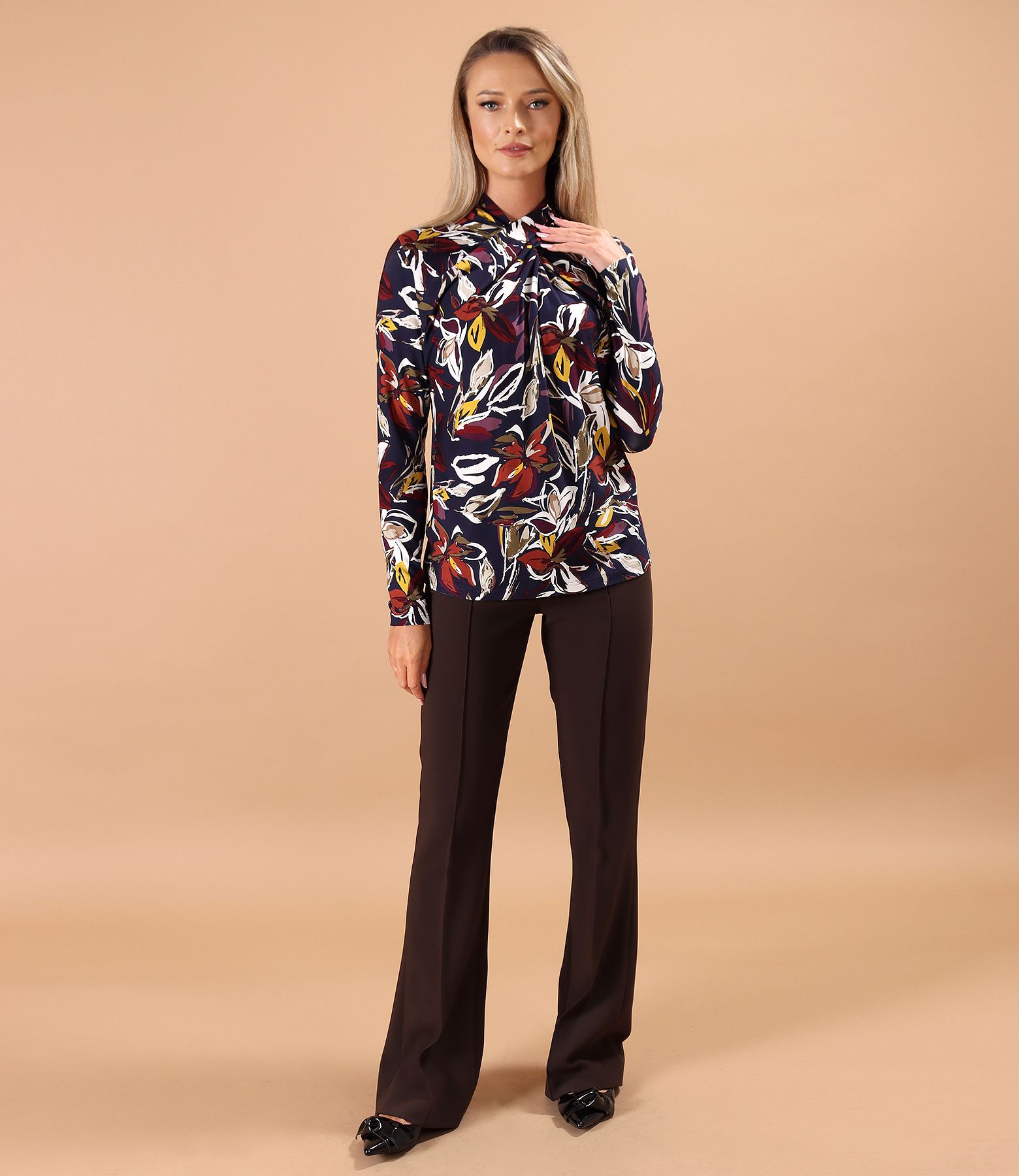 Bluza din jerse elastic cu falduri la decolteu