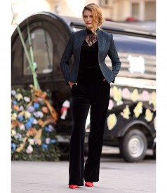 Pantaloni largi din catifea cu sacou din brocart