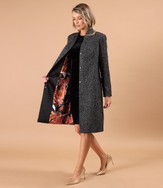 Pardesiu elegant din stofa cu paiete cu rochie din catifea