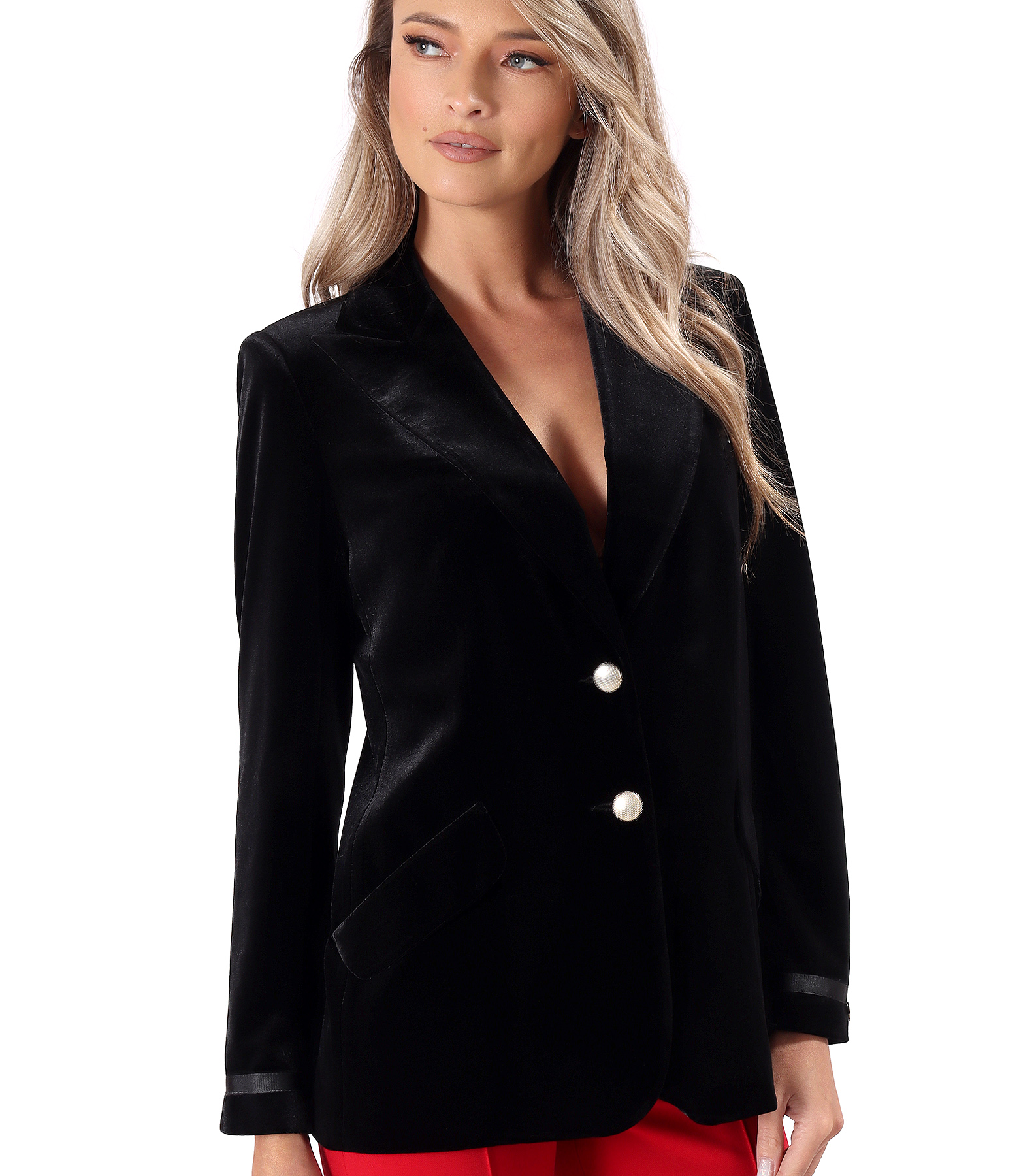 Sacou office din catifea elastica neagra