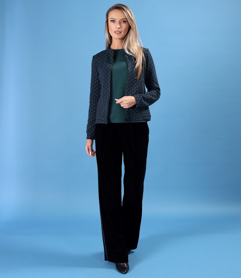 Bluza din jerse elastic gros cu fermoar pe fata