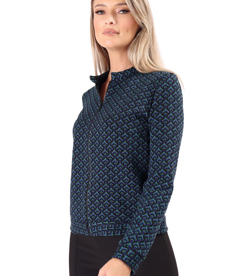 Bluza din jerse elastic gros cu fermoar pe fata