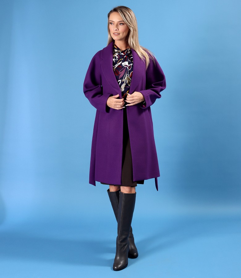 Pardesiu din stofa cu lana cu rochie evazata si bluza din jerse imprimat