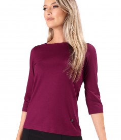 Bluza din jerse elastic uni cu maneci 3/4